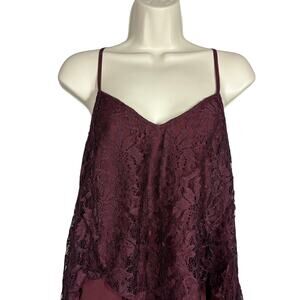 Abercrombie & Fitch Strappy Tank Cami Lace Top Cranberry Casual - XS